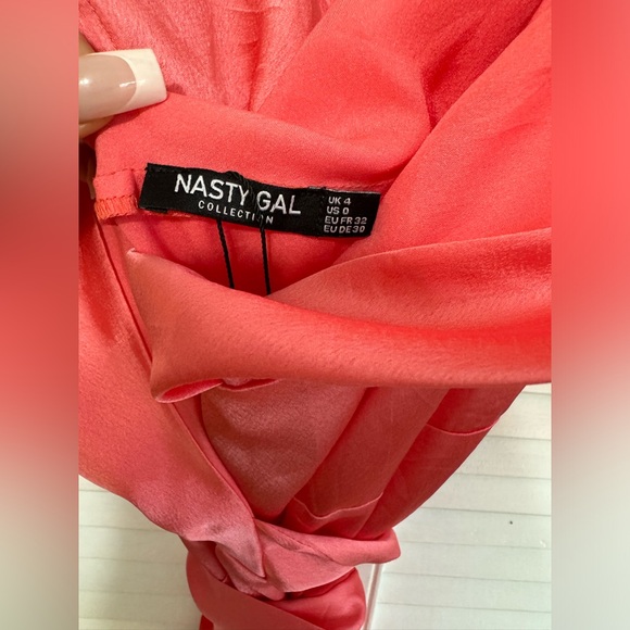 NWT NASTY GAL Cowl Back Satin Wrap Maxi Dress in coral - Picture 6 of 9